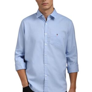 Louis Philippe Men's Easy to Care Cotton Slim fit Solid Casual Shirt with Natural Stretch